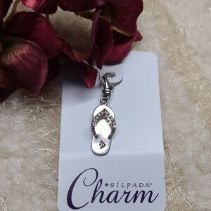 NEW Silpada Silvertone Flip Flop Pendant Charm